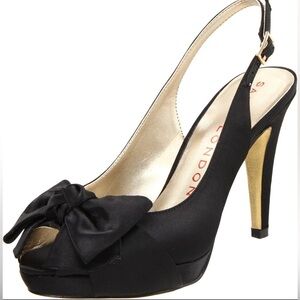 Sacha London Black Suede Leather Peep Toe Slingback Heels Bow Size 6 Evening